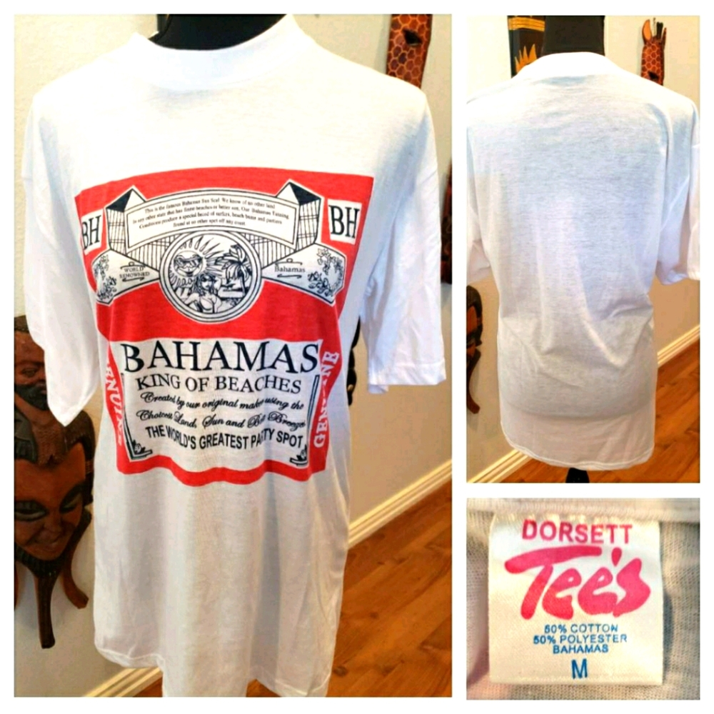 $7. SALE Bahamas "King of Beaches" Budweiser Spoof Tee, MED